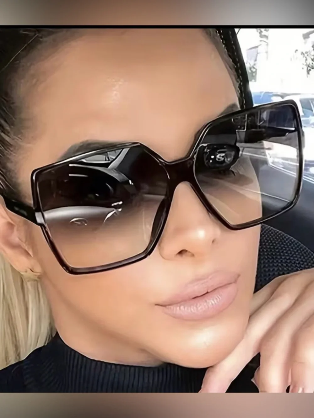 Oversized Brown Gradient Square Sunglasses - Women Accessories